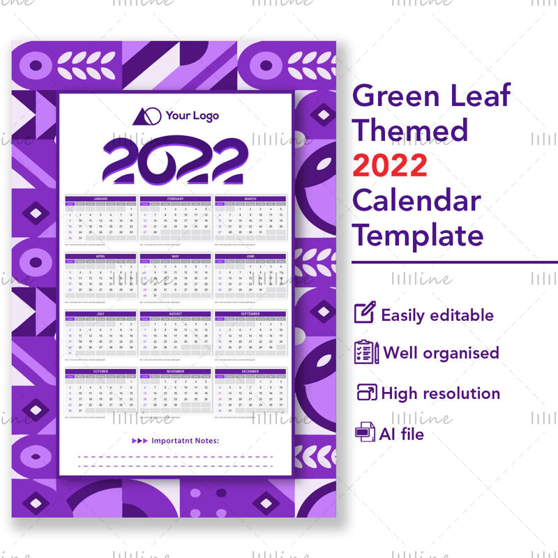 Шаблон баннера с геометрическим тематическим календарем на 2022 год