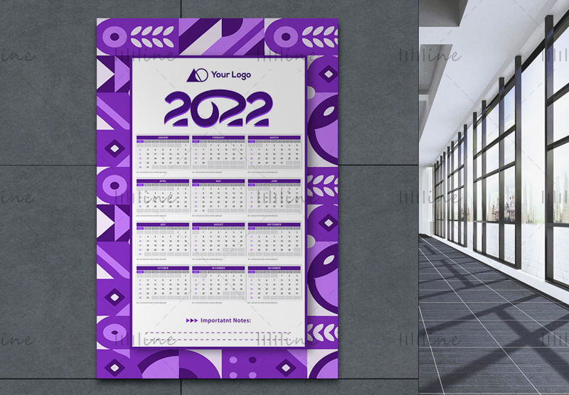 Plantilla de banner de calendario temático geométrico 2022