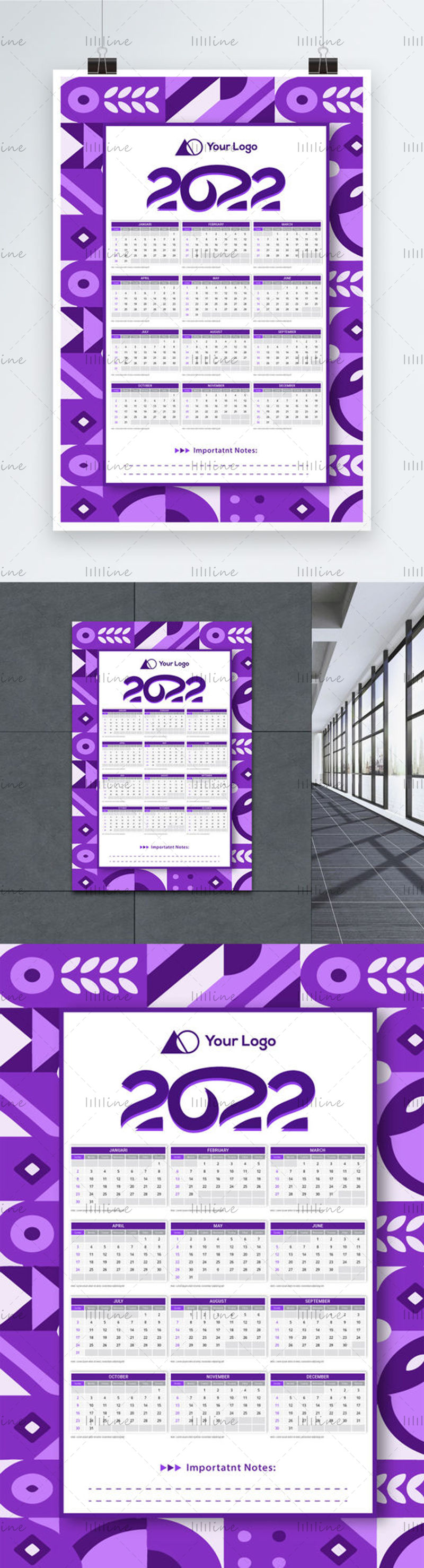 Sjabloon voor spandoekkalender met geometrisch thema voor 2022