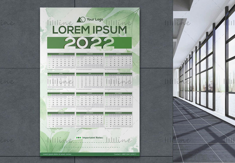 Шаблон баннера календаря с зелеными листьями на 2022 год