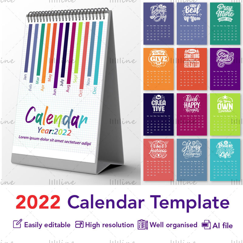 Шаблон банера са шареним столним календаром за 2022