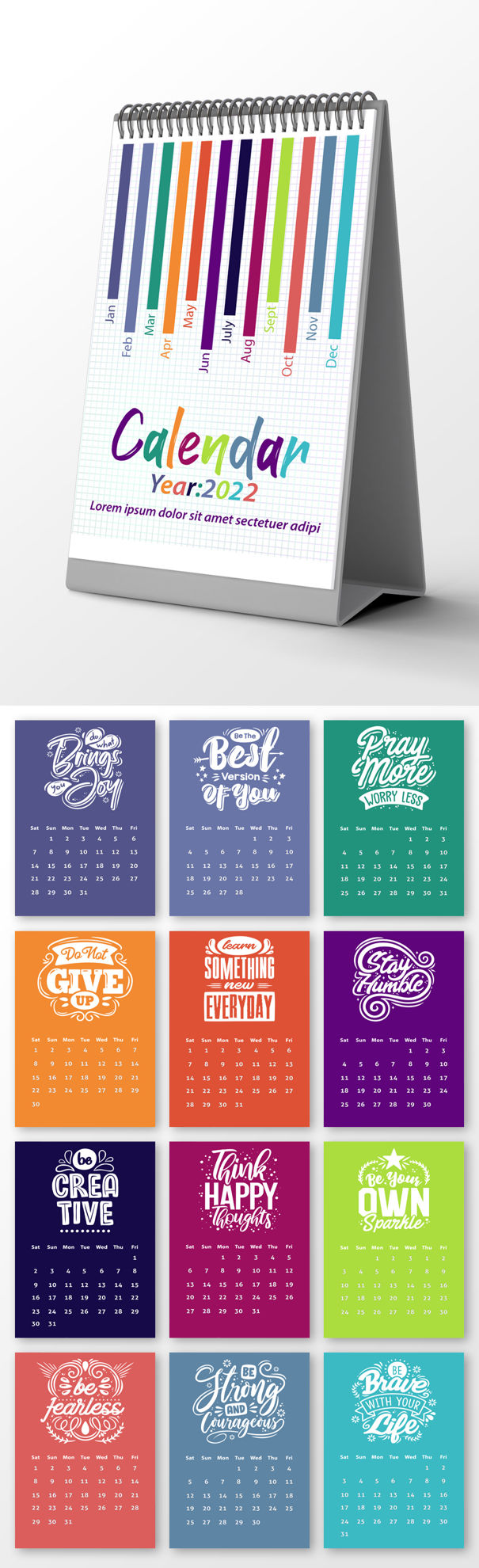 2022 Colorful Desk Calendar Banner Template