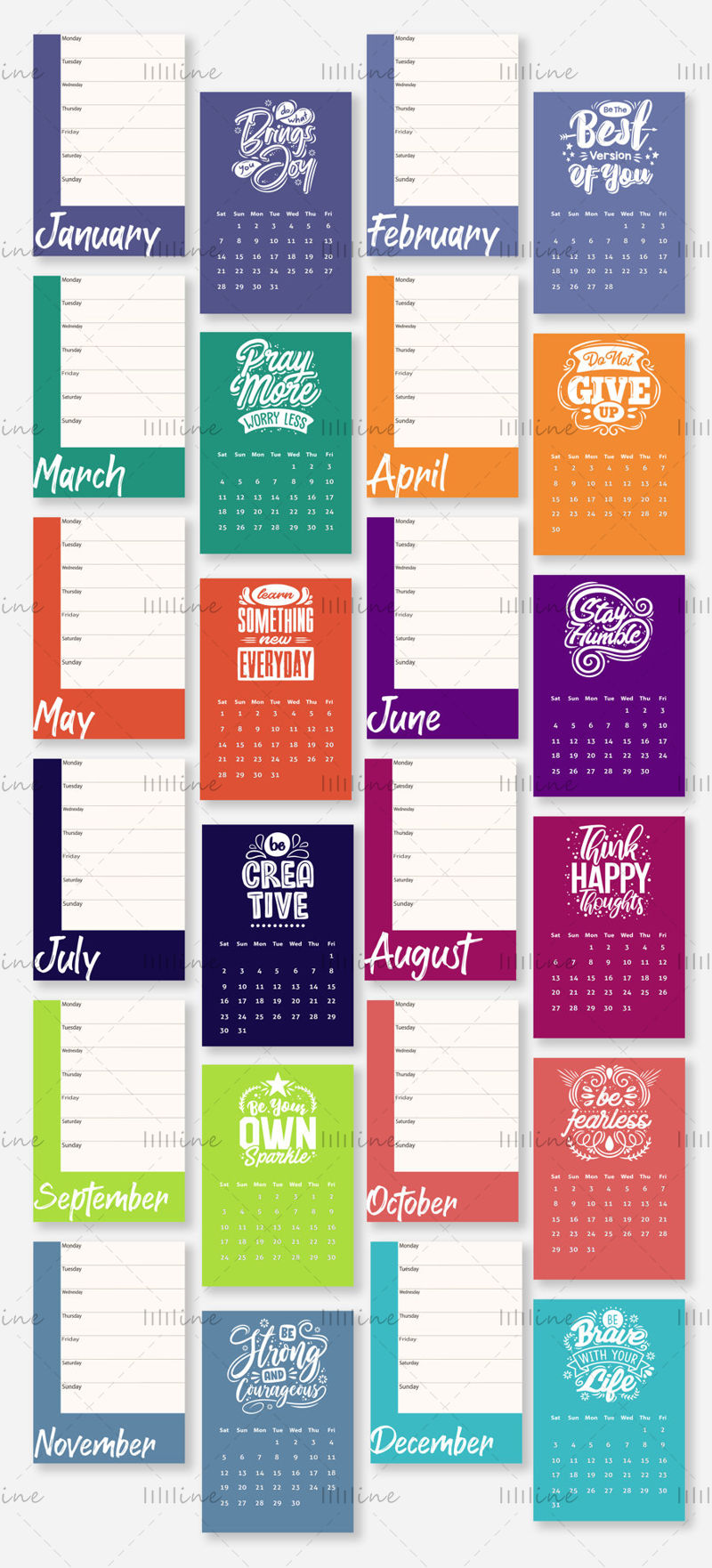 Шаблон за банер с цветен настолен календар за 2022 г