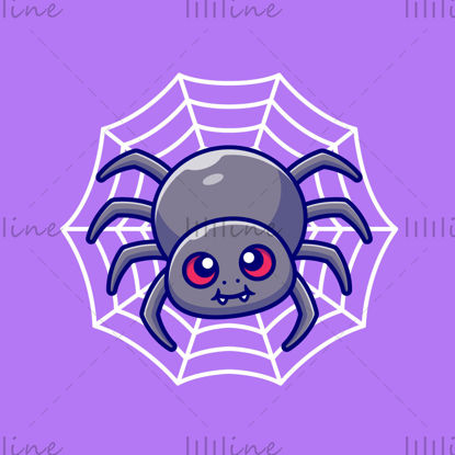 Vector illustration of cartoon spider with spider web