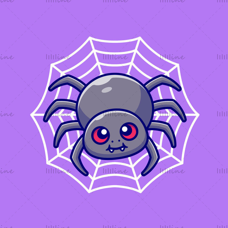 Illustration vectorielle d'araignée de dessin animé avec toile d'araignée