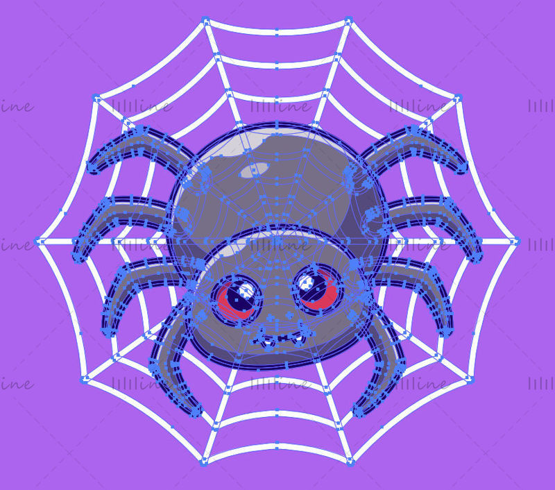 Vectorillustratie van cartoon spin met spinnenweb