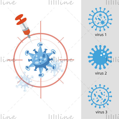 Nieuw coronavirus covid-19 virus vector pictogram ontwerpelementen doden en stoppen de virusbacteriën