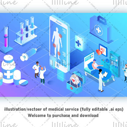 Isometric isometry 2.5D vector illustration of medical service/care/system