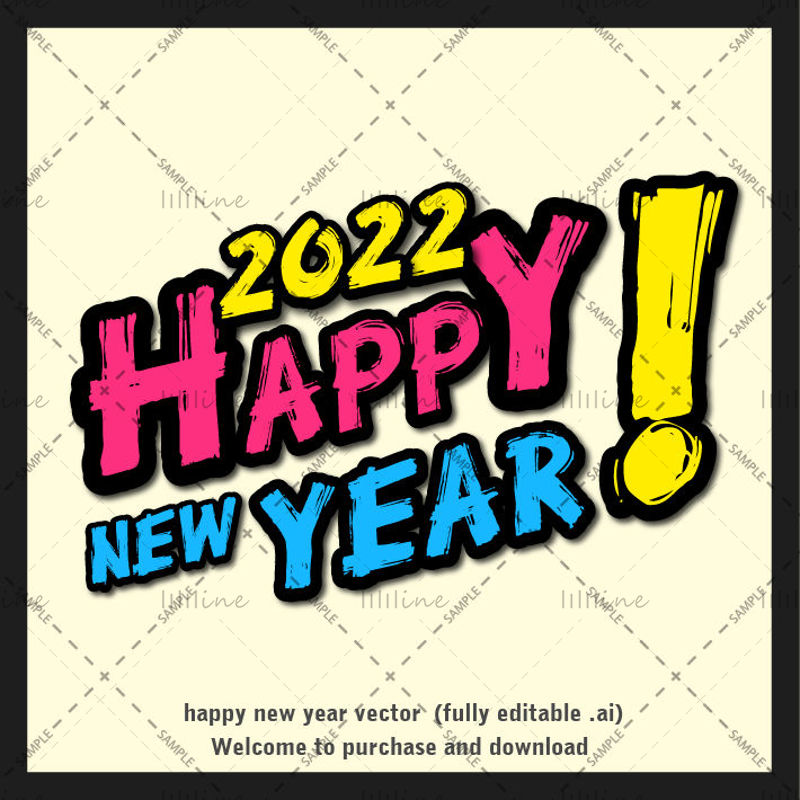 2022 feliz año nuevo estilo de pincel letras vector icono logo imagen elemento fuente