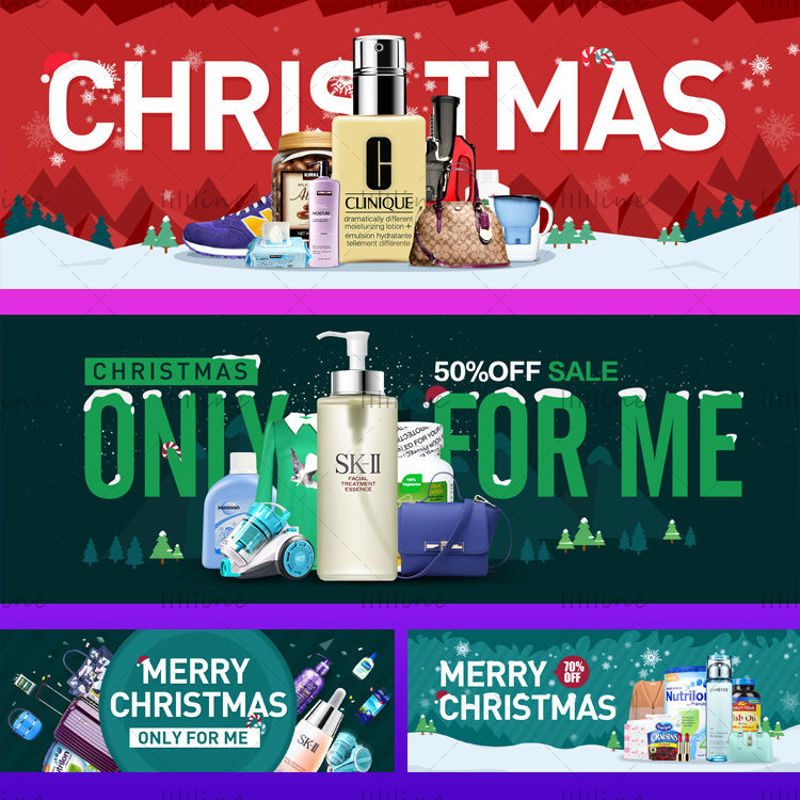 4 beautifully textured Christmas e-commerce event posters