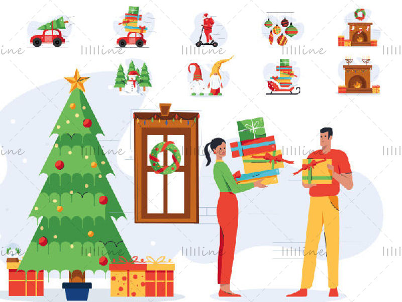 Vektoros illusztráció karácsonyi elemek