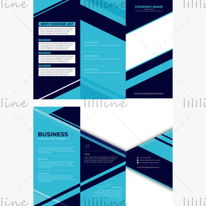 Kék vállalati prospektus háromrészes brosúra tervezősablon