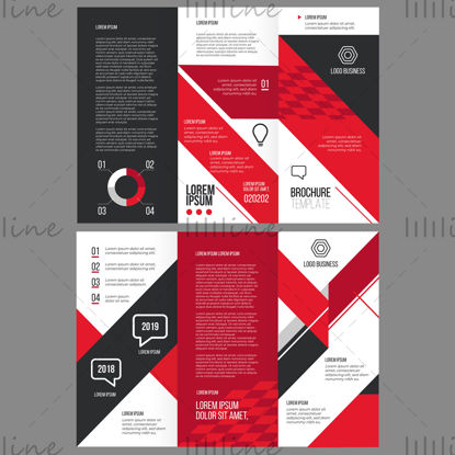 Red and black tri-fold business foldout vector template