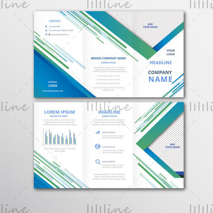 Blue white tri-fold template vector brochure