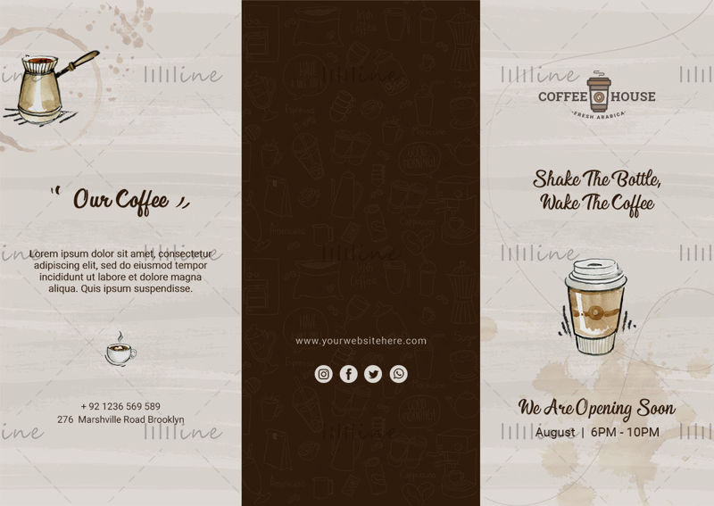 Kahve içecek dükkanı menü fiyatı üç katlı el ilanı şablonu