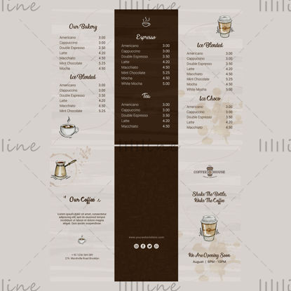Prețul meniului magazinului de băuturi cafea șablon flyer în trei ori