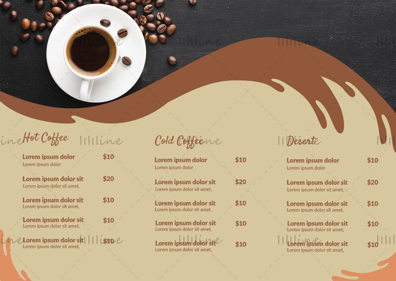 Broșură cu listă de prețuri pentru cafea