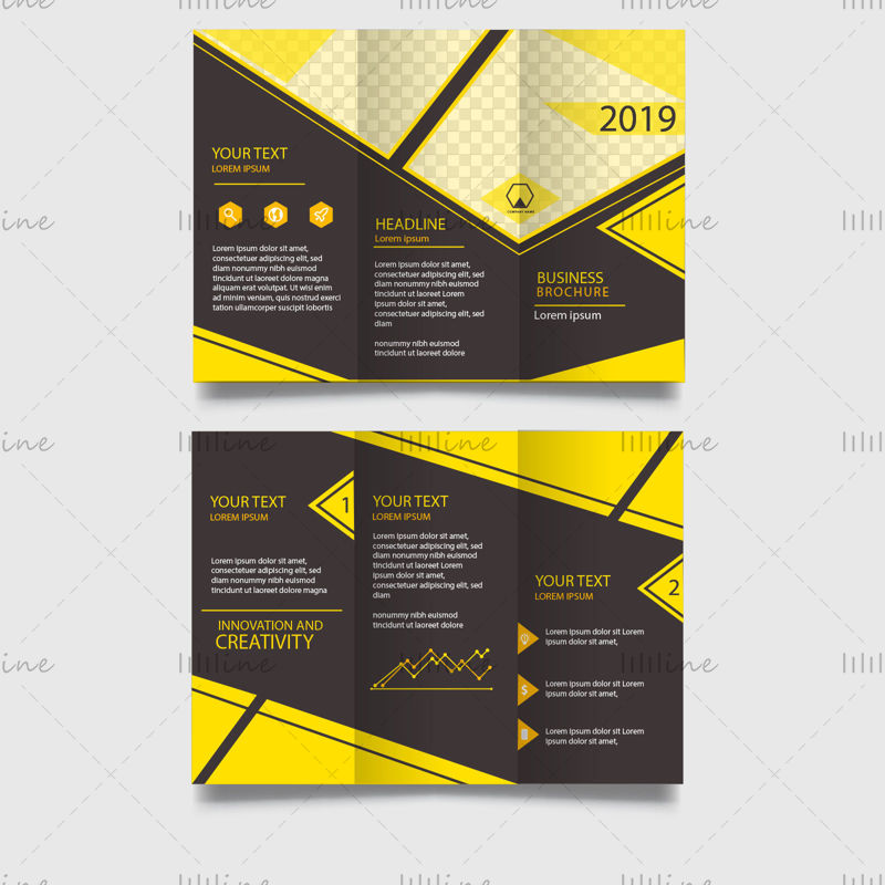 Yellow simple fashion tri-folding vector brochure