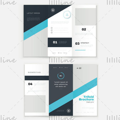 Blue and black simple and fashionable tri-folding vector template