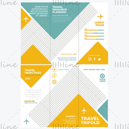 Sarı yeşil seyahat turizmi yüksek kaliteli moda üçe katlanmış sayfa vektör şablonu