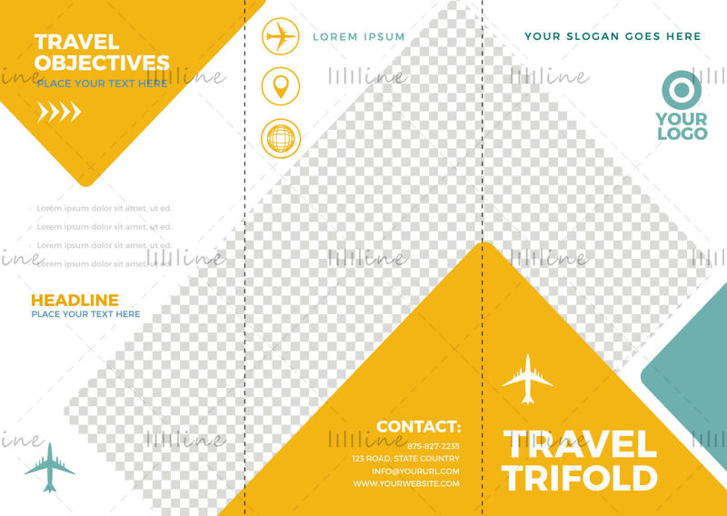 Sarı yeşil seyahat turizmi yüksek kaliteli moda üçe katlanmış sayfa vektör şablonu