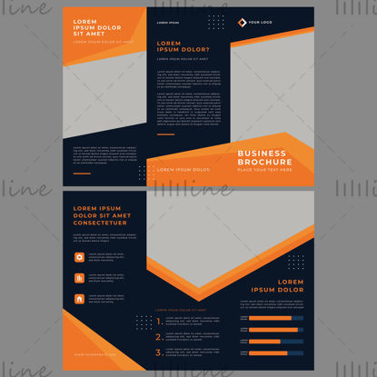 Orange black tri-folding vector leaflet