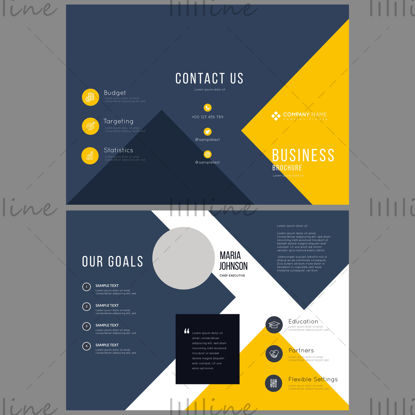 Blue and yellow business promotion tri-fold vector