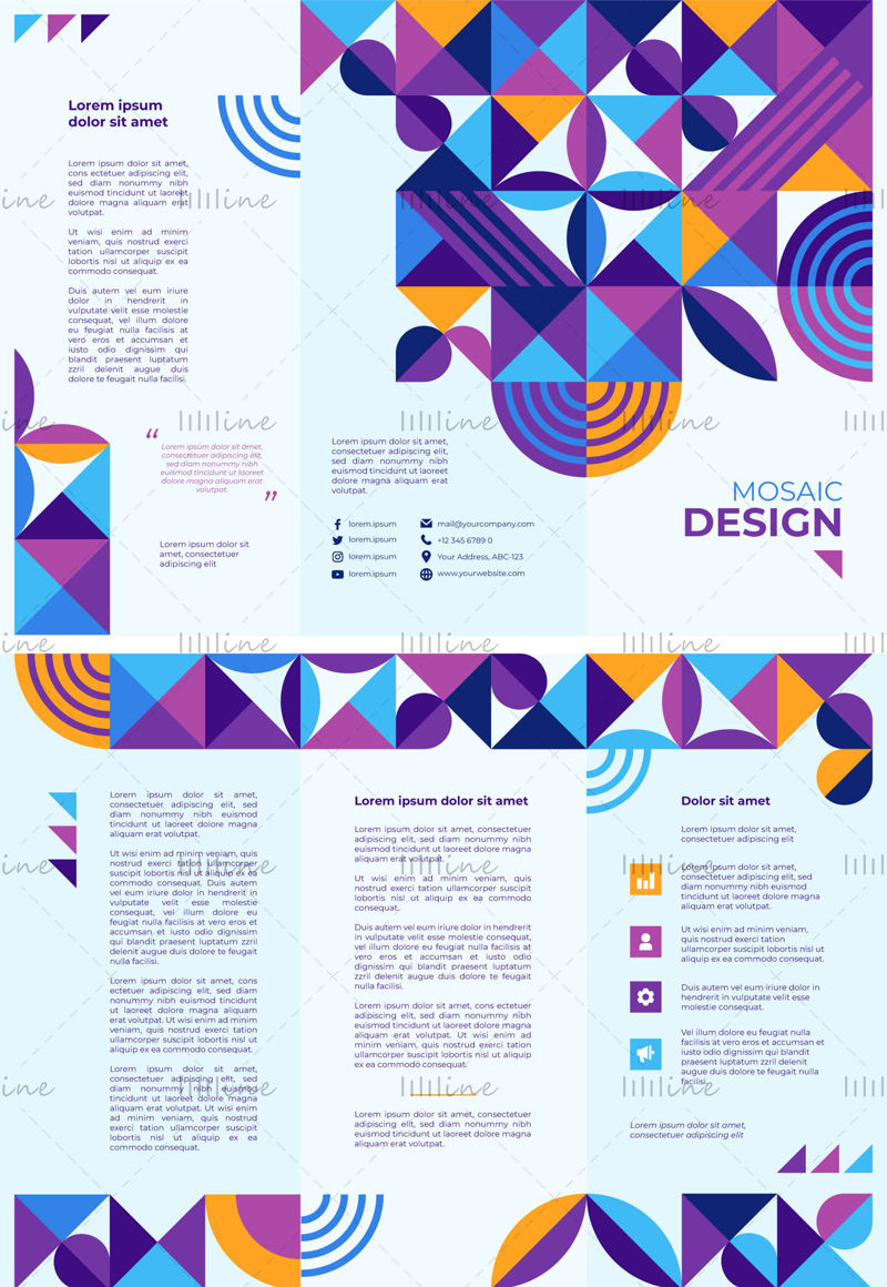 Mosaic style propaganda tri-fold design vector template