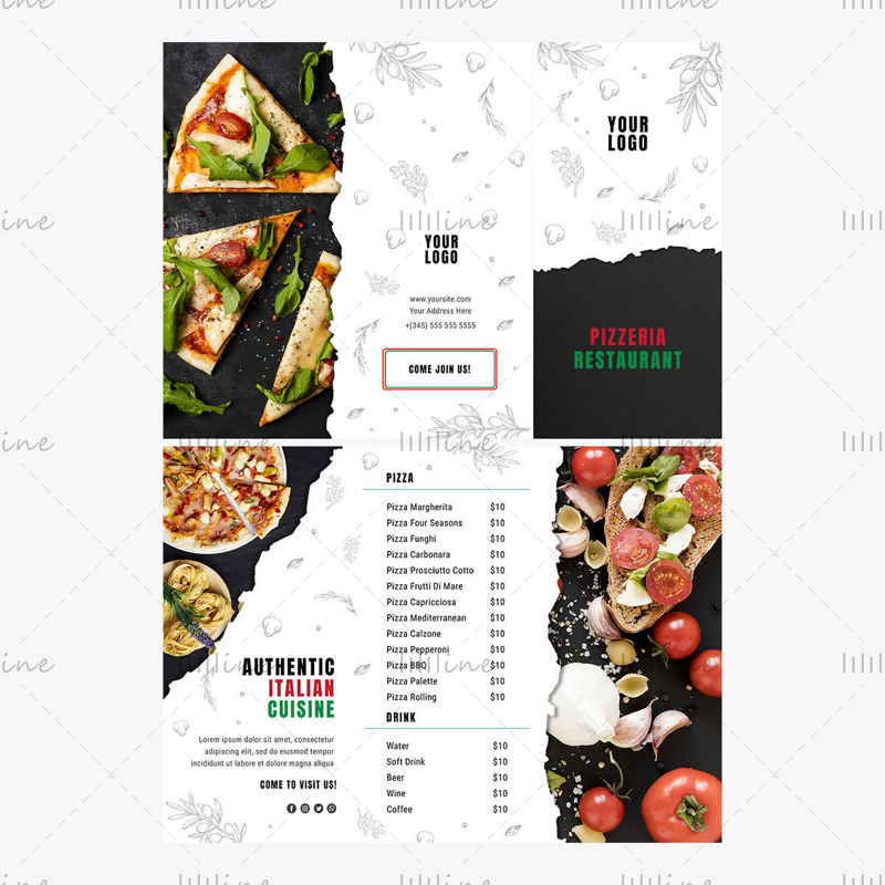 High-end luxury dining restaurant promotion three fold price list menu vector