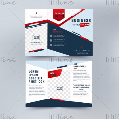 Blue red business tri-folding vector promotion