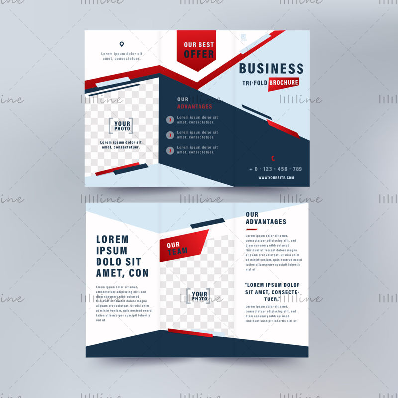 Blue red business tri-folding vector promotion