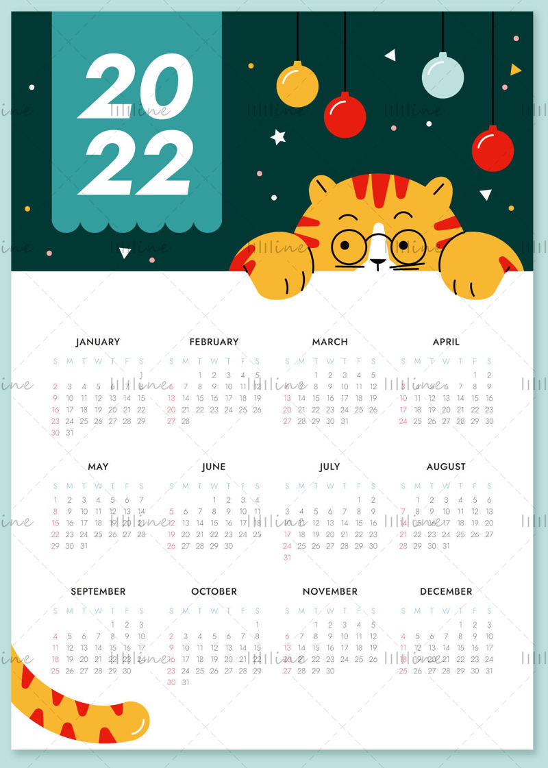 2022 cat cartoon vector calendar