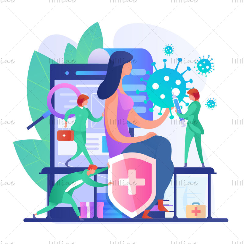 Vector illustration of a woman lady girl getting injection vaccination diagnosis