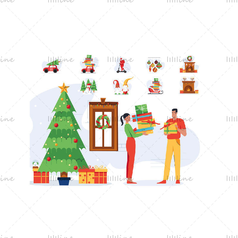 Vektoros illusztráció karácsonyi elemek