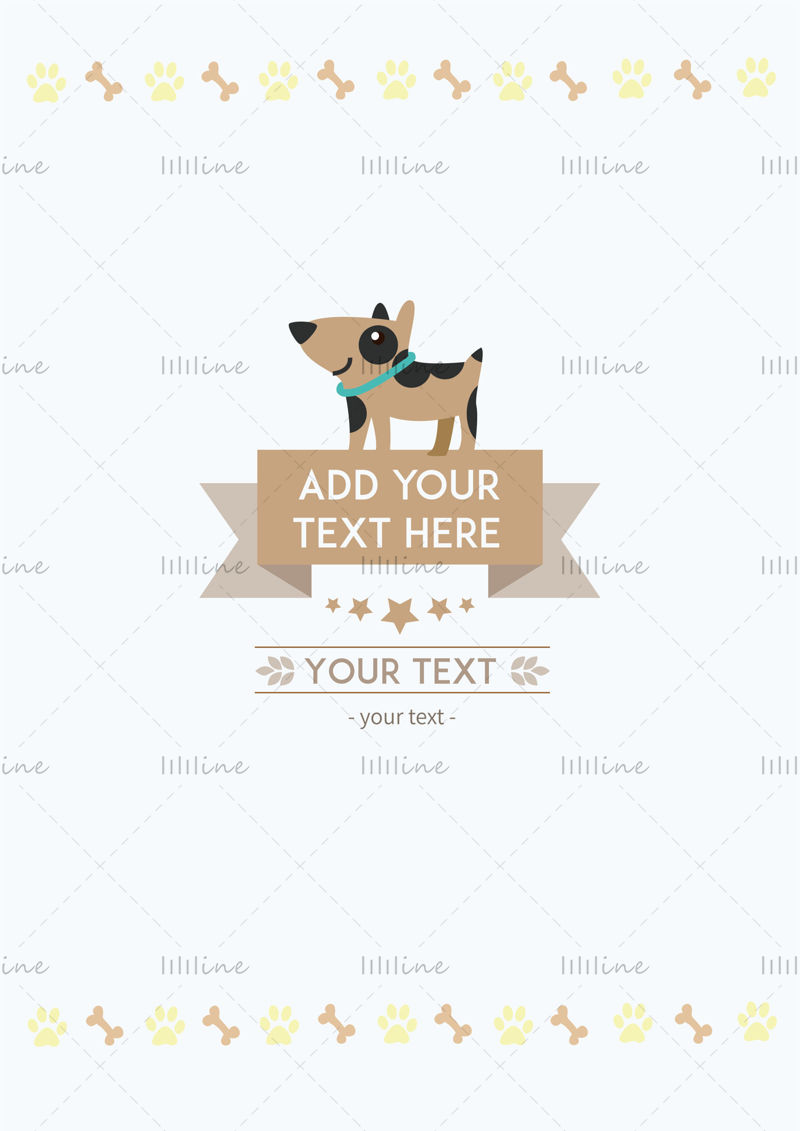 Poster template of cartoon cute dogs, background of cartoon dogs with bones and paws, abstract design elements. cute and lovely style. Design Set of dog theme. Pets, Animals.