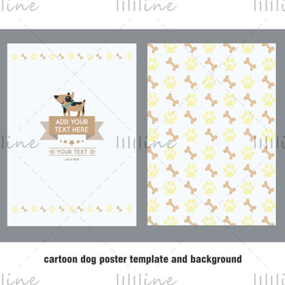 Poster template of cartoon cute dogs, background of cartoon dogs with bones and paws, abstract design elements. cute and lovely style. Design Set of dog theme. Pets, Animals.