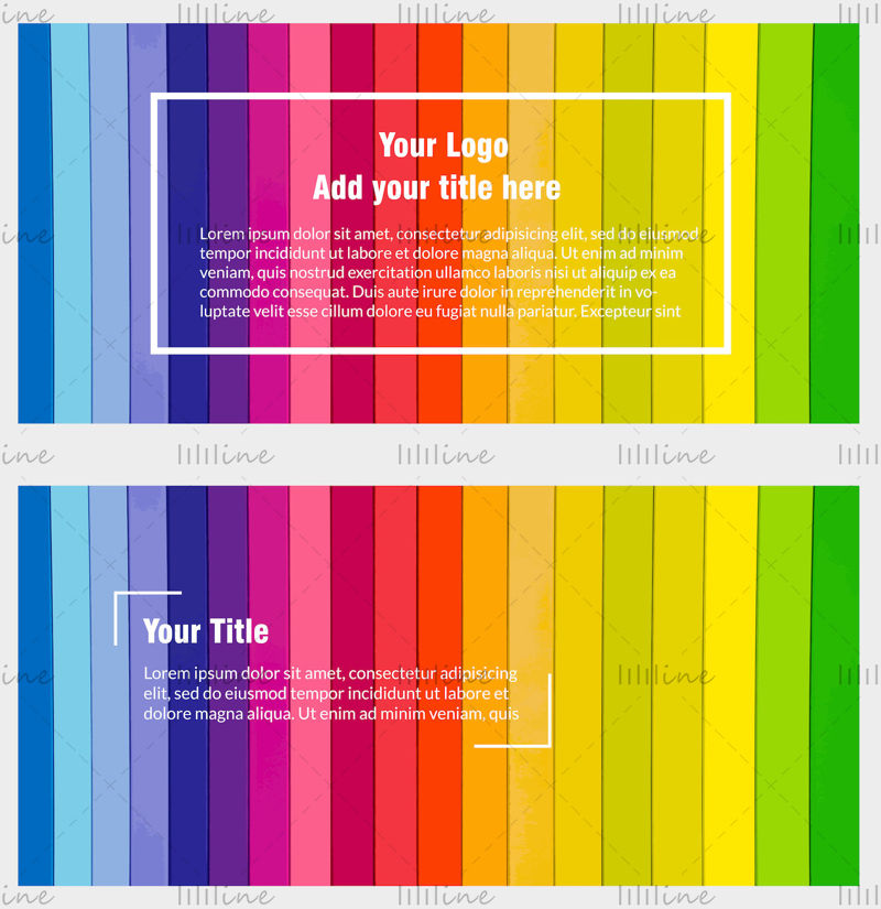 Rainbow lines colorful background with text boxes frames quotes Illustration vector banners posters cards