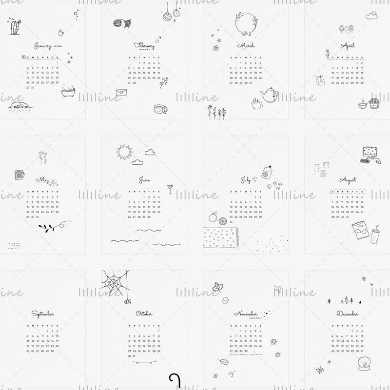 2022 stick figure wall calendar template vector