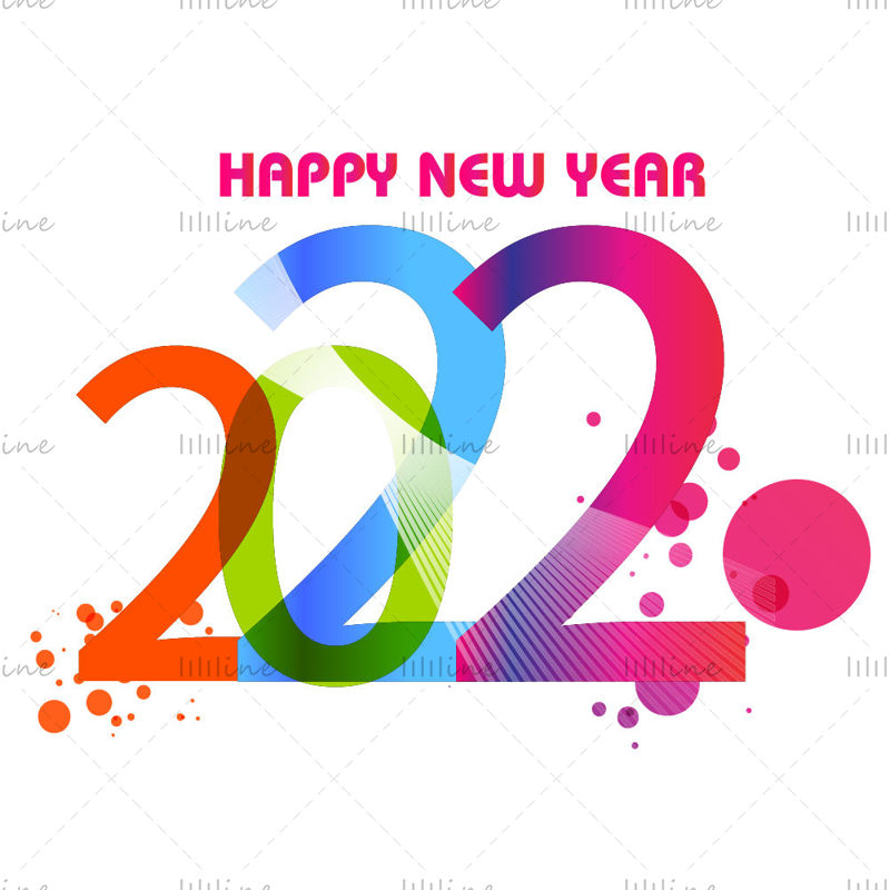Grafică de proiectare a unui font vectorial colorat de desene animate pentru Anul Nou fericit 2022