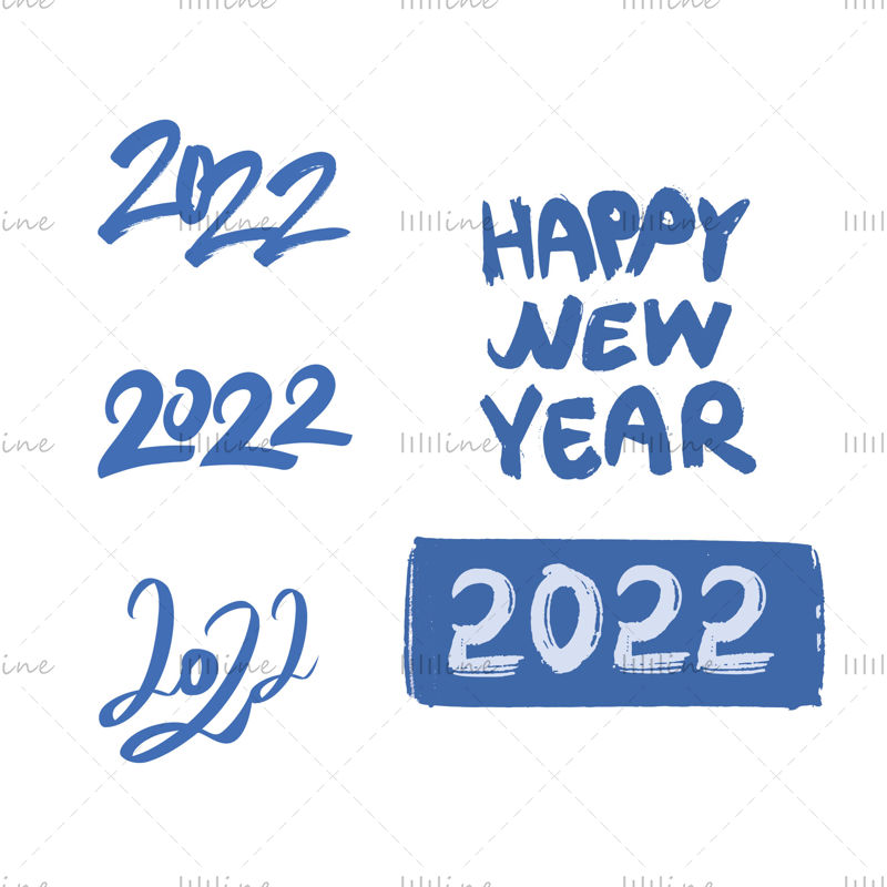 رسومات تصميم سنة جديدة سعيدة كارتون وخط متجه أزرق لعام 2022