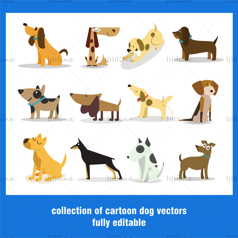 犬のベクトルのコレクション 犬のイラストのセットです かわいいと漫画の犬と子犬 犬と子犬 ペットや動物 Llllline