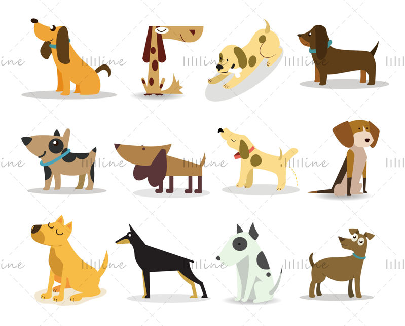 Colecție de vectori câini. set de ilustrații pentru câini. Câini și căței drăguți și din desene animate. câine și cățel. animale de companie și animale.