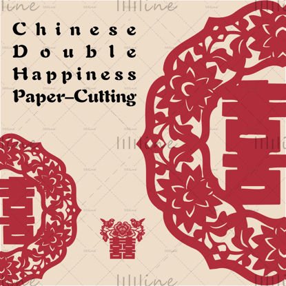 32 Chinese Paper-cut Red Double Happiness to Celebrate the New Year AI Vector
