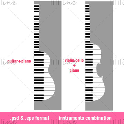 Piano chitară vioară design vector psd eps pentru illustrator și Photoshop
