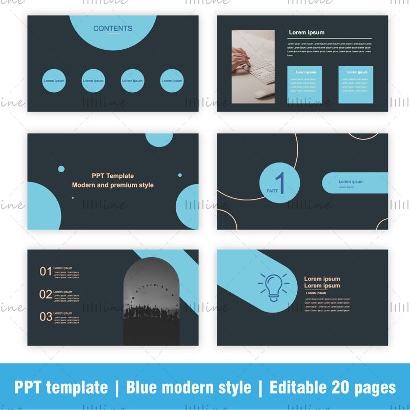 Modern PPT template Simple fashionable premium style Easily editable 20 pages