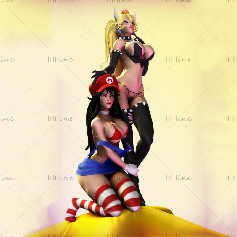 Sexy Mädchen und Super Mario 3D-Modell Ready Print