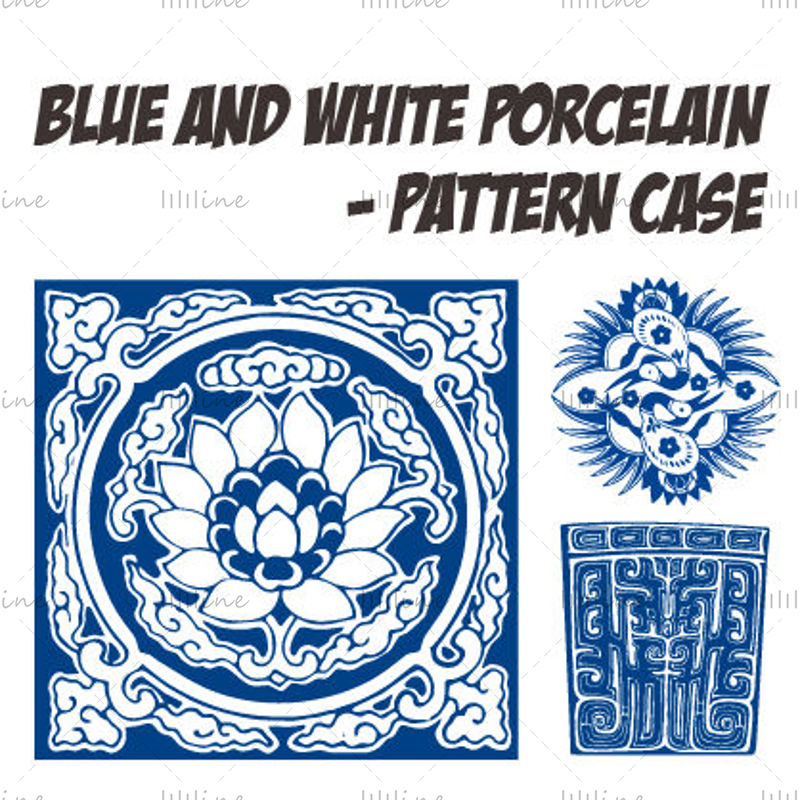 81 Stile cinese porcellana blu e bianca modello classico cinese trama totem Materiale vettoriale EPS senza tirare l'immagine PNG
