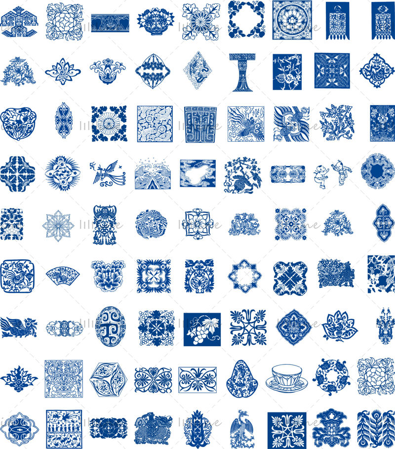 81中国風青と白の磁器中国の古典的なパターントーテムテクスチャベクトル素材EPSを引っ張らずにPNG画像