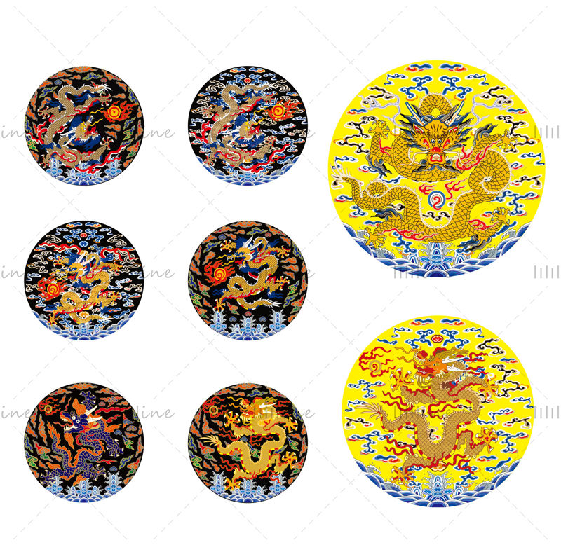 8 trajes tradicionales chinos bordado dragón patrón ópera ilustraciones pintadas a mano patrón de vectores