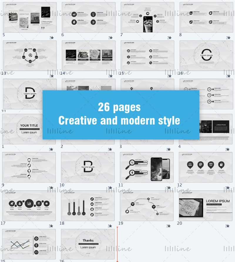 Modern PPT/diák/prezentációs sablon Egyszerű, divatos prémium stílus Könnyen szerkeszthető 26 oldal
